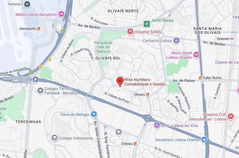 Mapa: escritório da Wise Numbers nos Olivais, Lisboa